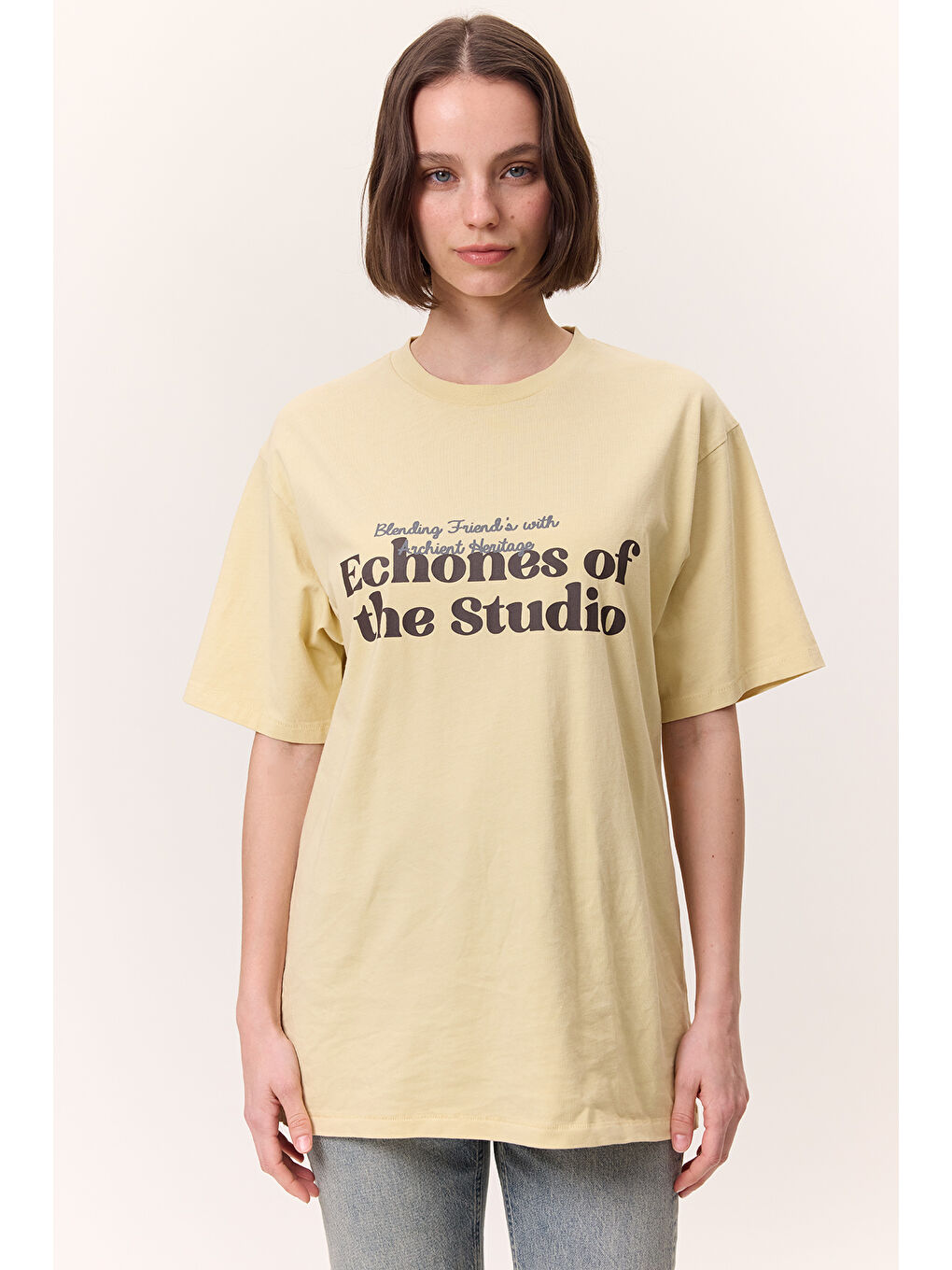 Yıkama Efektli Kısa Kollu Tshırt Sarı-4