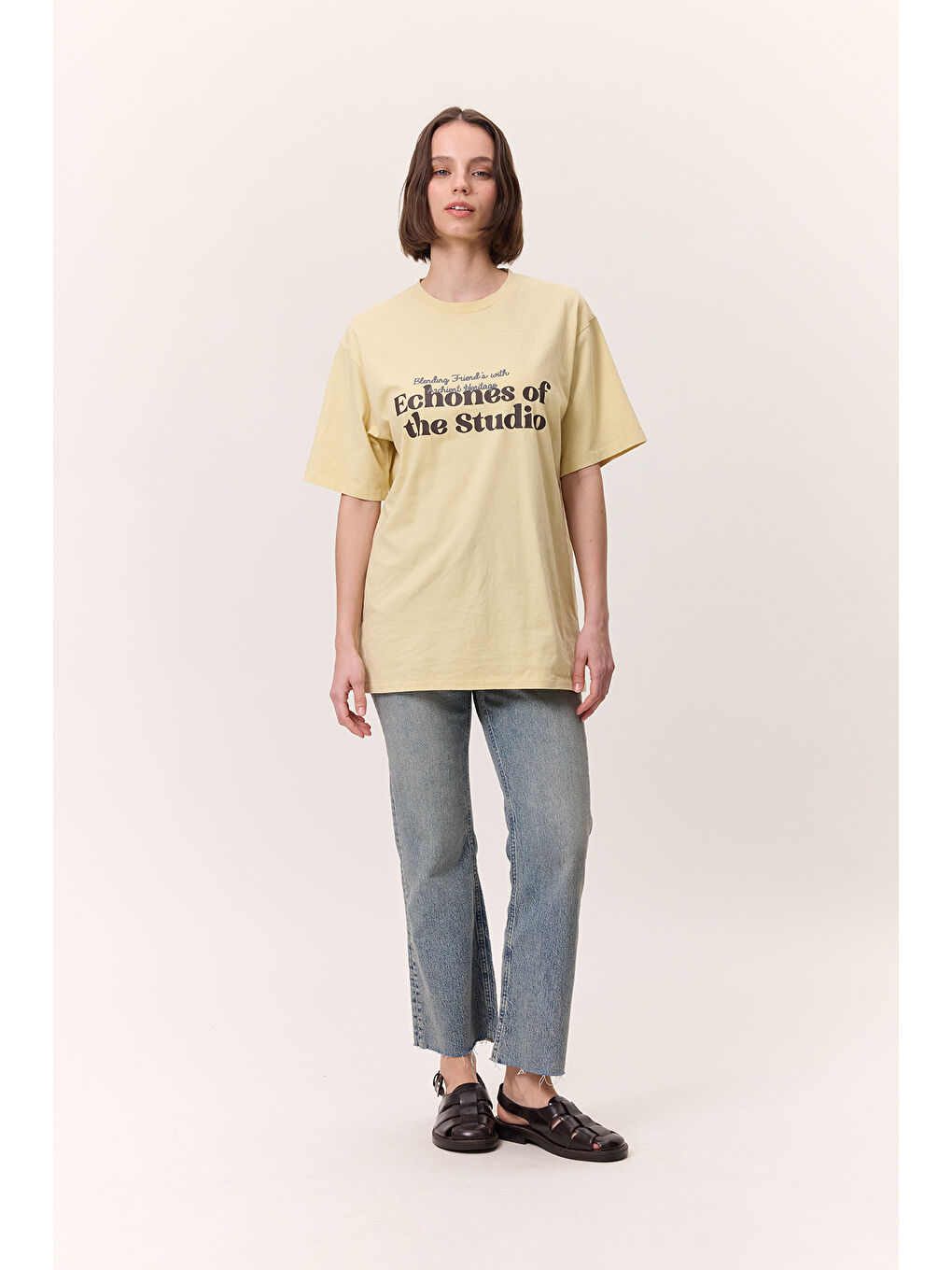 Yıkama Efektli Kısa Kollu Tshırt Sarı-5