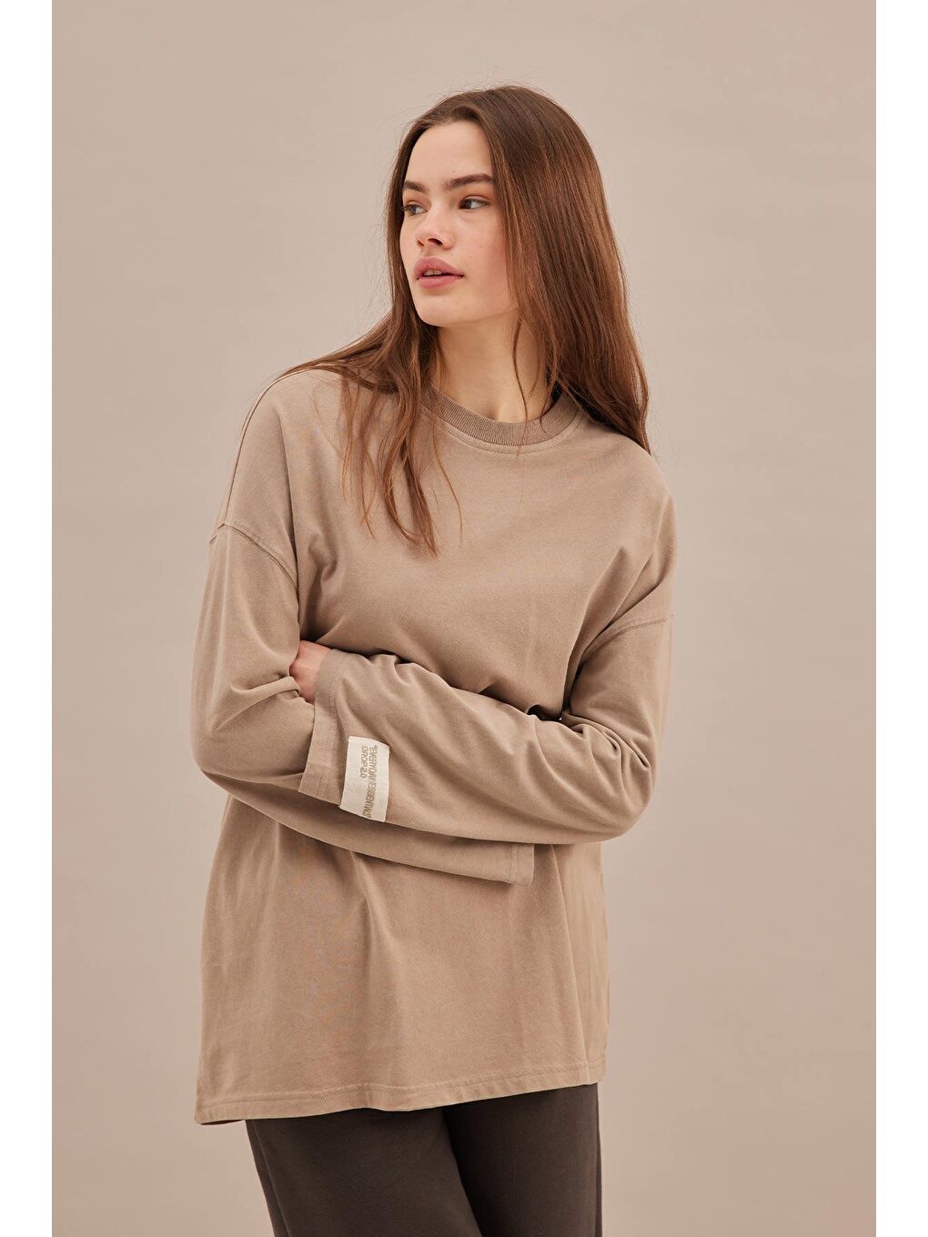 Bej Soluk Efektli Oversize Sweatshırt Taş