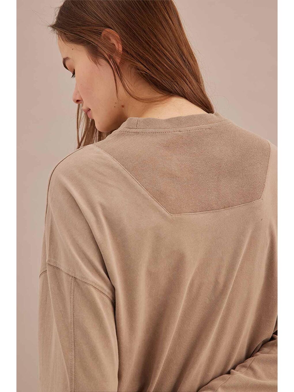 Bej Soluk Efektli Oversize Sweatshırt Taş-3