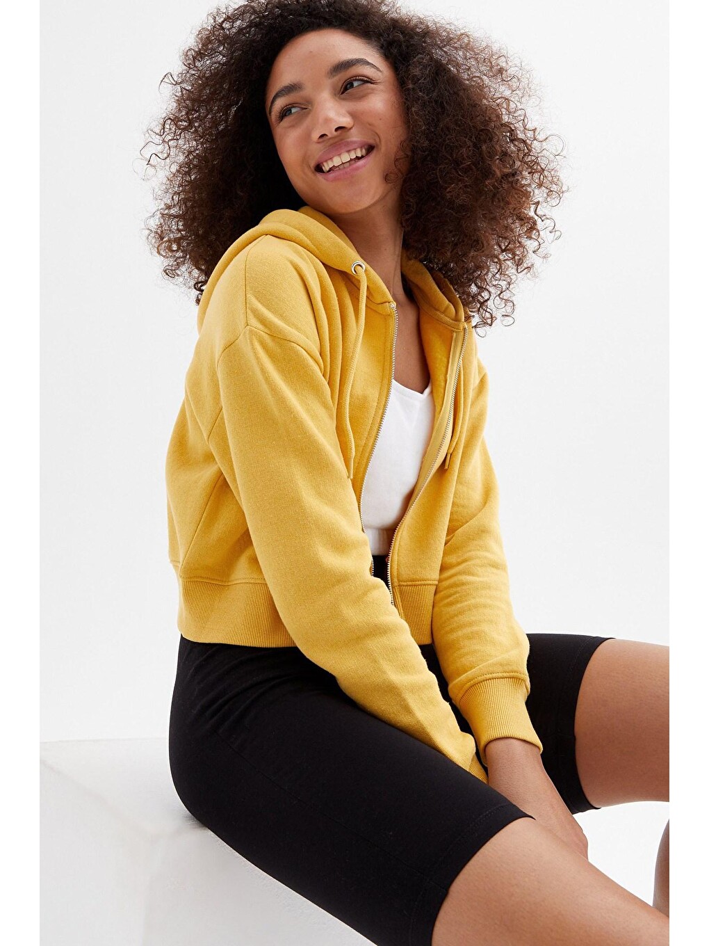 Sarı Crop Sweatshirt Mg1355-1