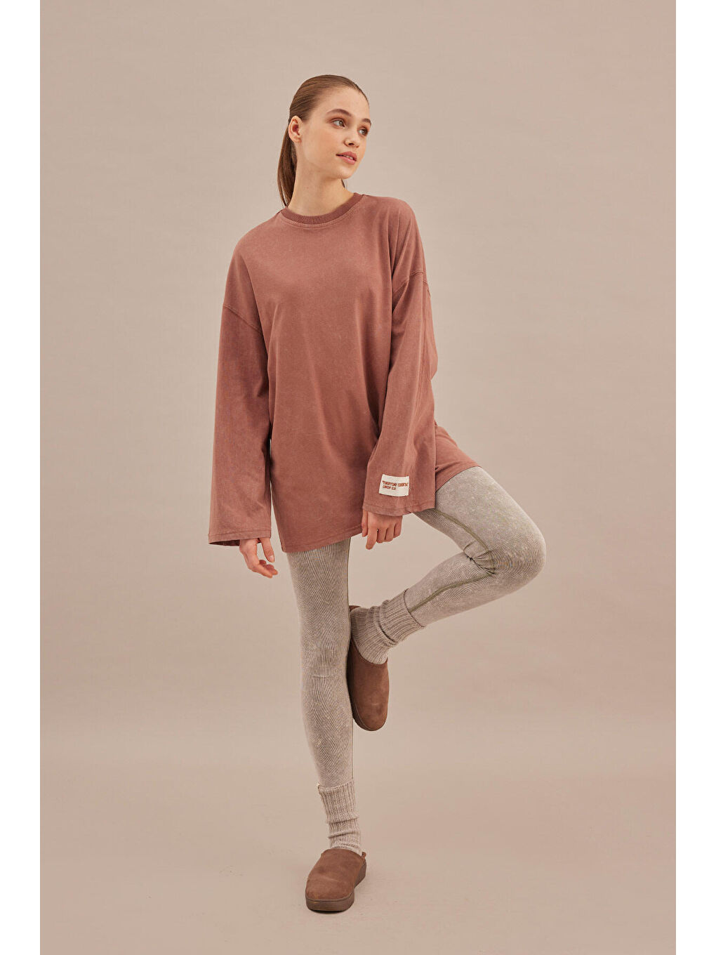 Pembe Soluk Efektli Oversize Sweatshırt Gül Kurusu