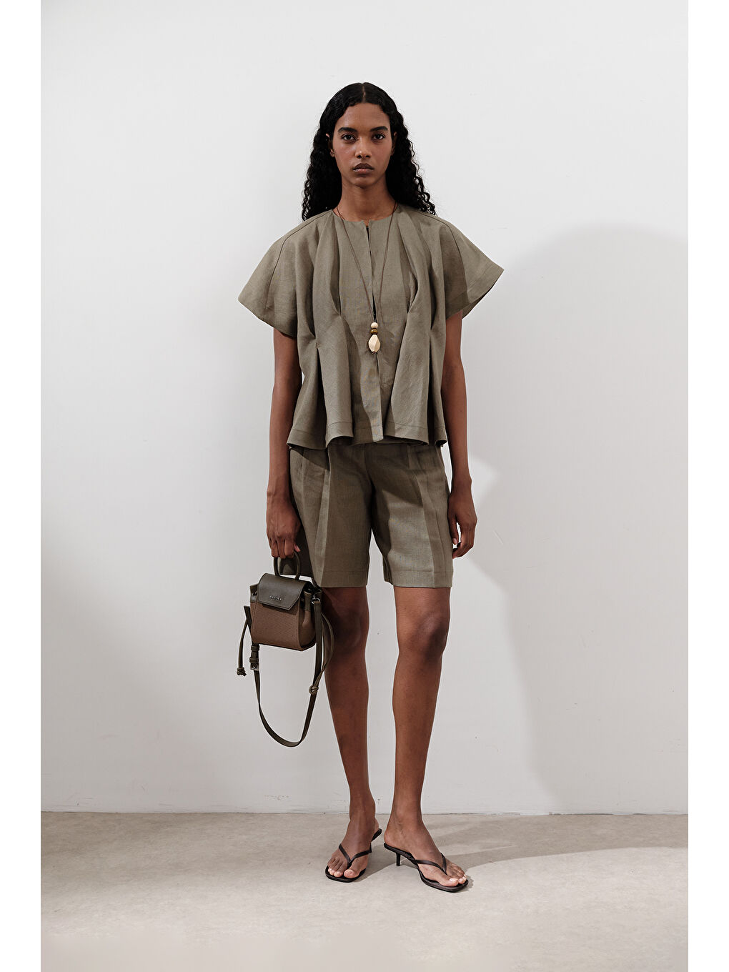 Keten Pile Detaylı Yelek Haki-3