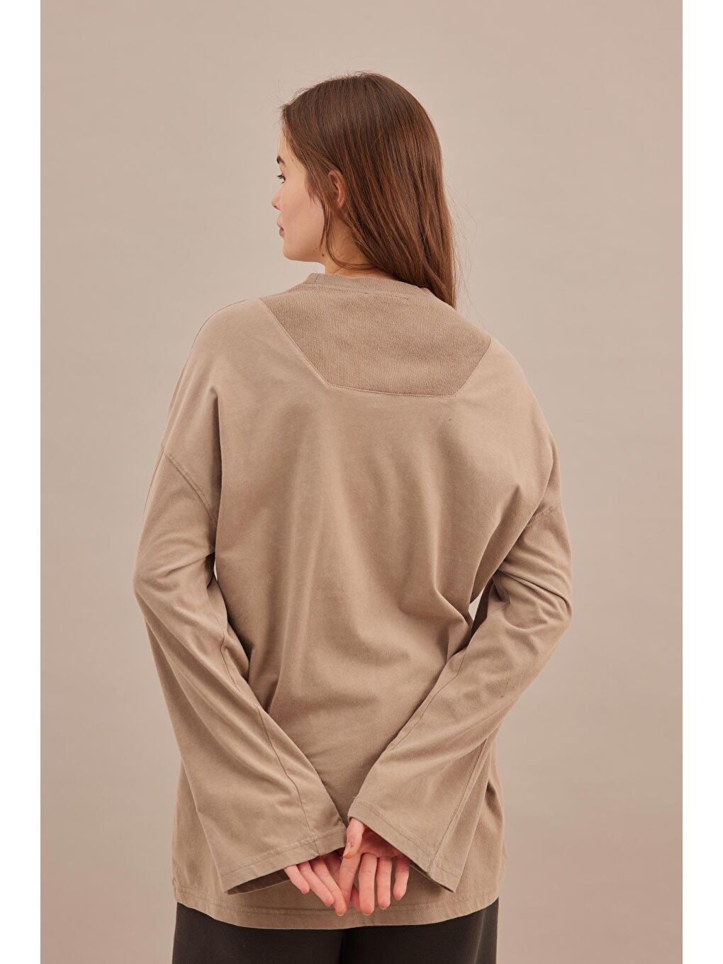 Bej Soluk Efektli Oversize Sweatshırt Taş-7