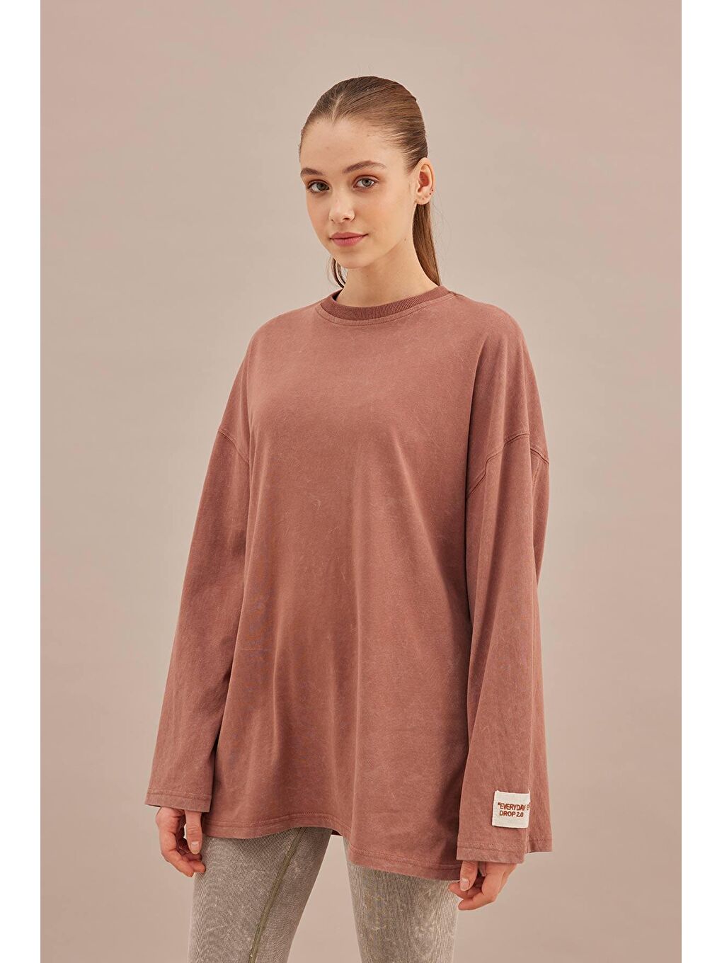 Pembe Soluk Efektli Oversize Sweatshırt Gül Kurusu-6