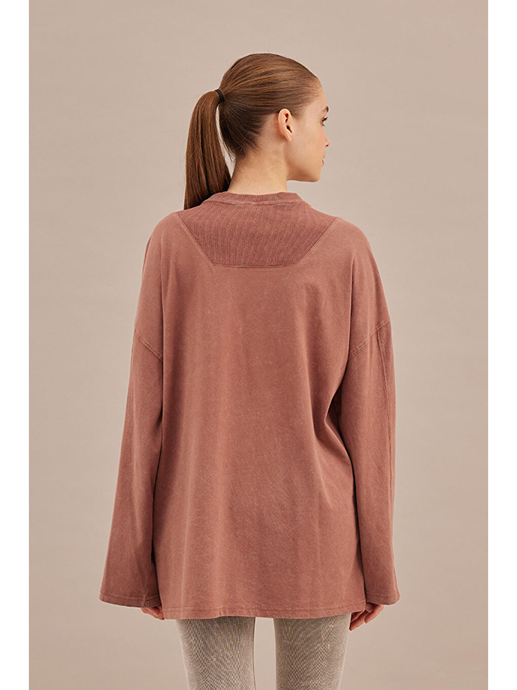 Pembe Soluk Efektli Oversize Sweatshırt Gül Kurusu-7