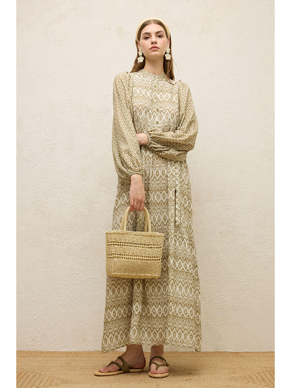 Yeşil Viskon Balon Kol Elbise Adaçayı-2