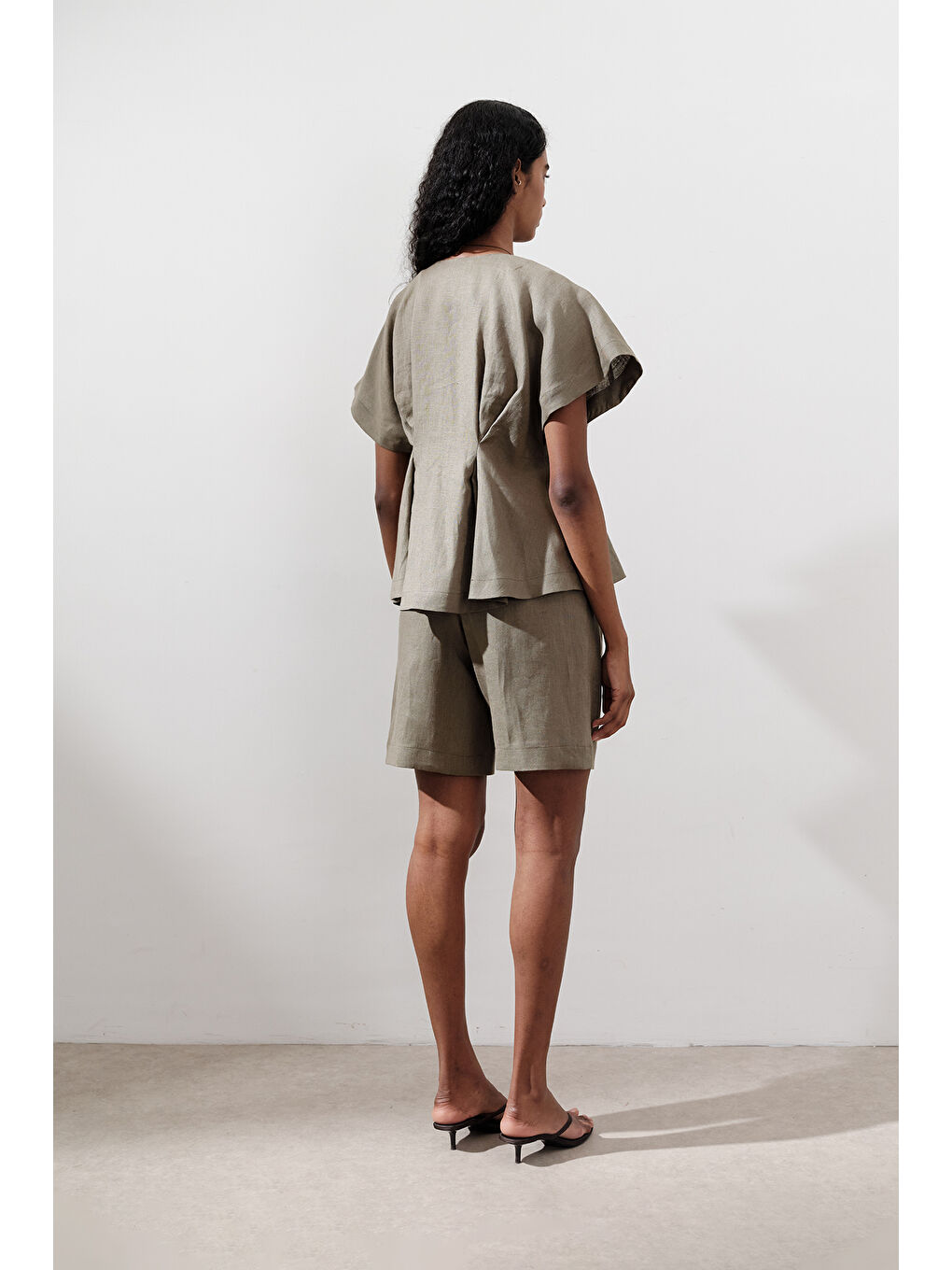 Keten Pile Detaylı Yelek Haki-6