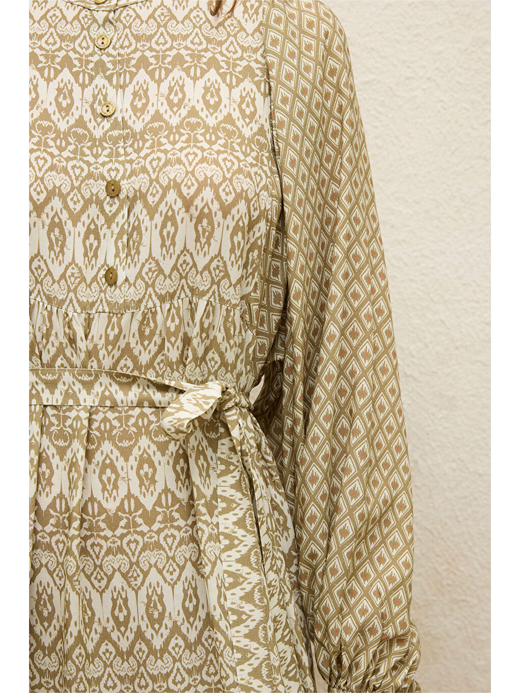 Yeşil Viskon Balon Kol Elbise Adaçayı-5