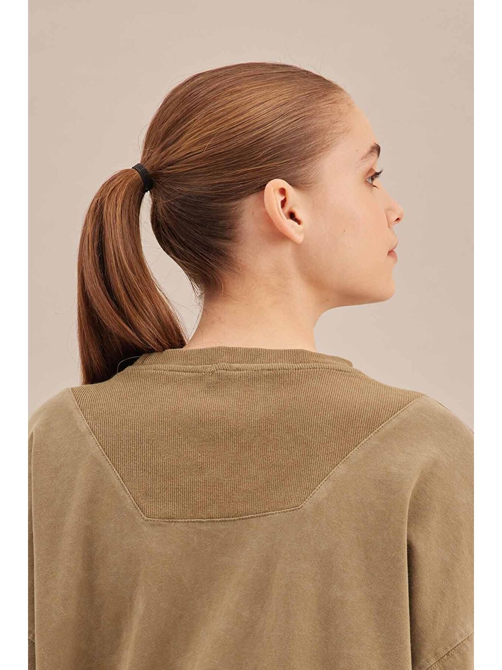 Soluk Efektli Oversize Sweatshırt Haki-3