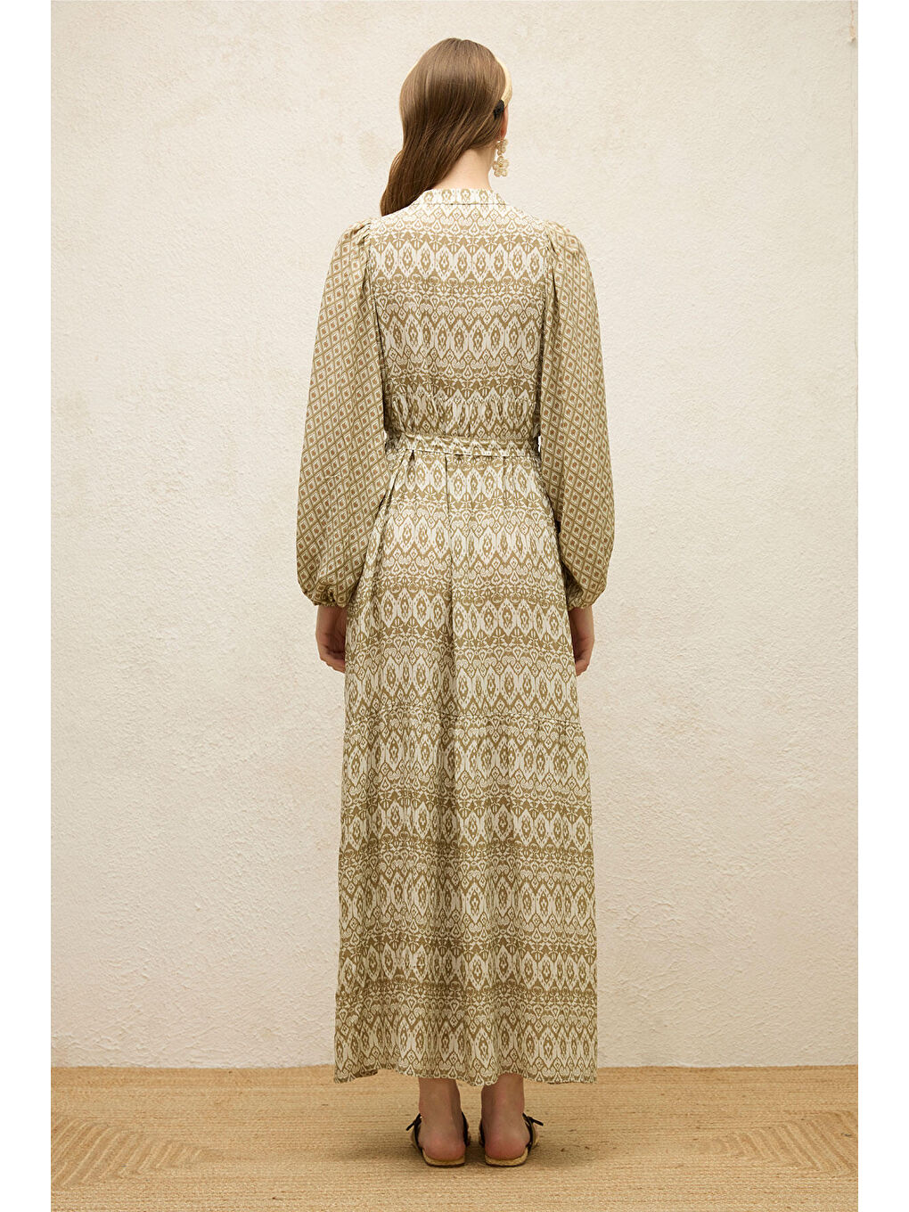 Yeşil Viskon Balon Kol Elbise Adaçayı-7