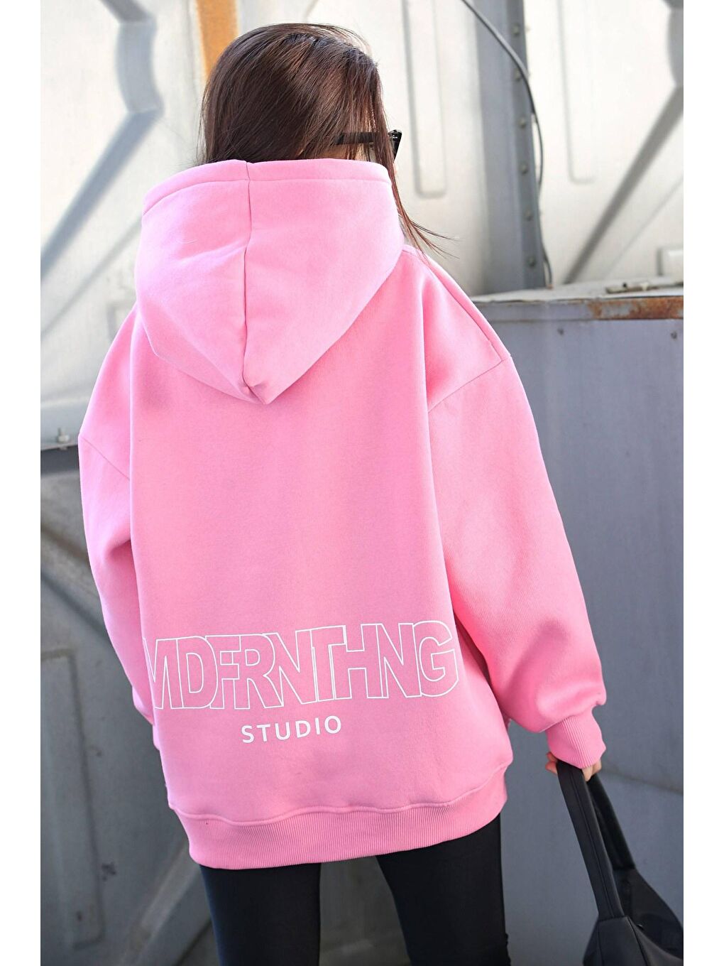 Madmext Pembe Baskılı Oversize Sweatshirt MG1287