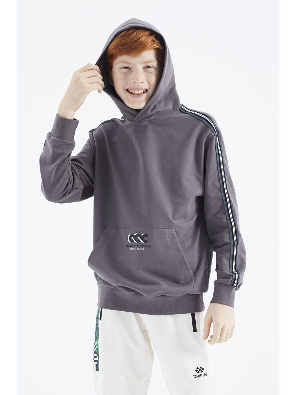 Koyu Gri Kanguru Cepli Erkek Çocuk Sweatshirt - 11176