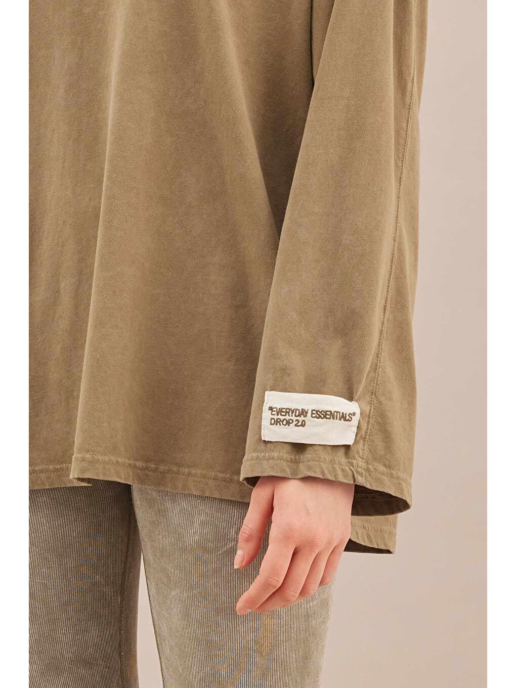 Soluk Efektli Oversize Sweatshırt Haki-6