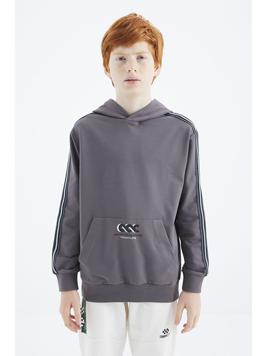 Koyu Gri Kanguru Cepli Erkek Çocuk Sweatshirt - 11176-1