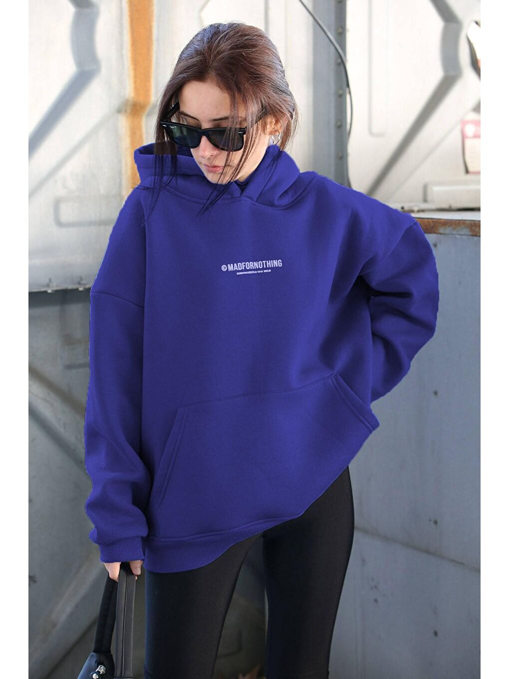 Madmext Mavi Saks Baskılı Oversize Sweatshirt MG1287 - 1