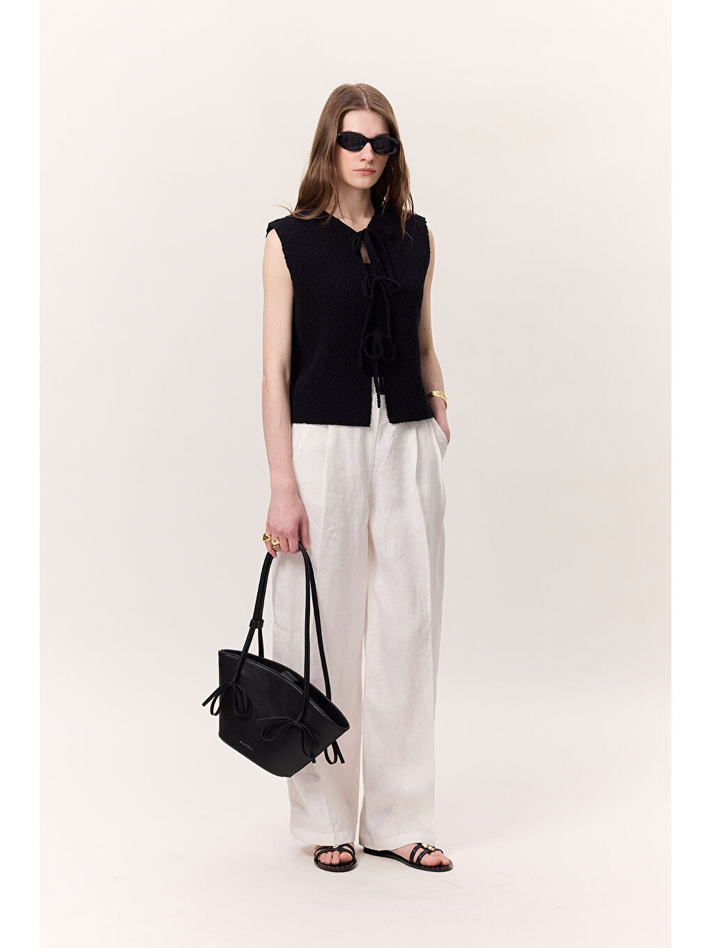 Bağcıklı Triko Yelek Siyah-3