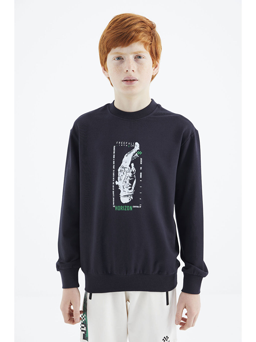 Lacivert Baskılı Erkek Çocuk Sweatshirt - 11174-1