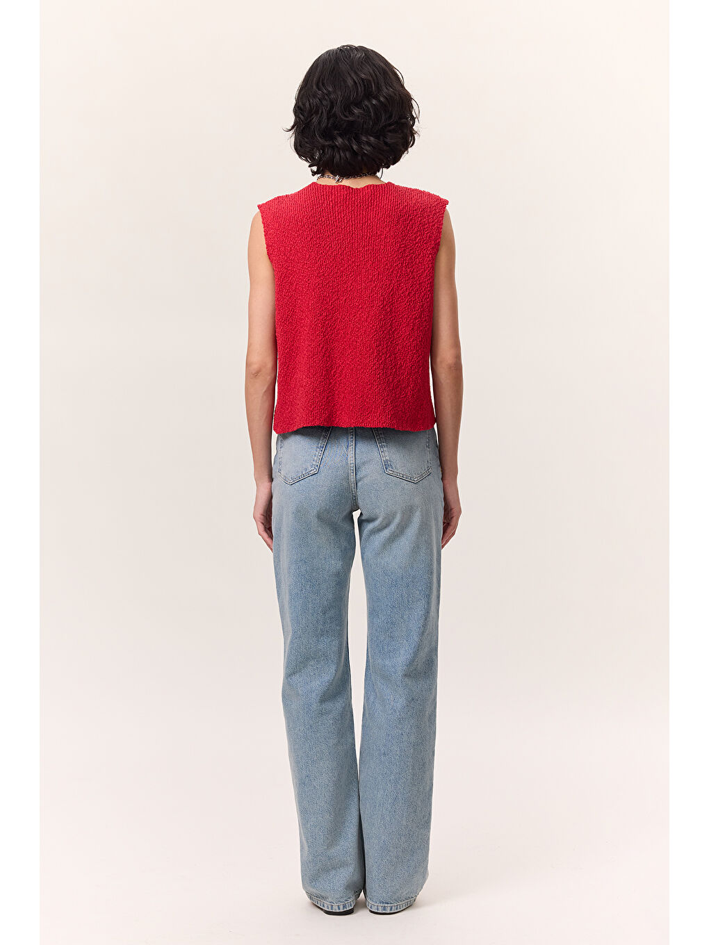 Bağcıklı Triko Yelek Kırmızı-5