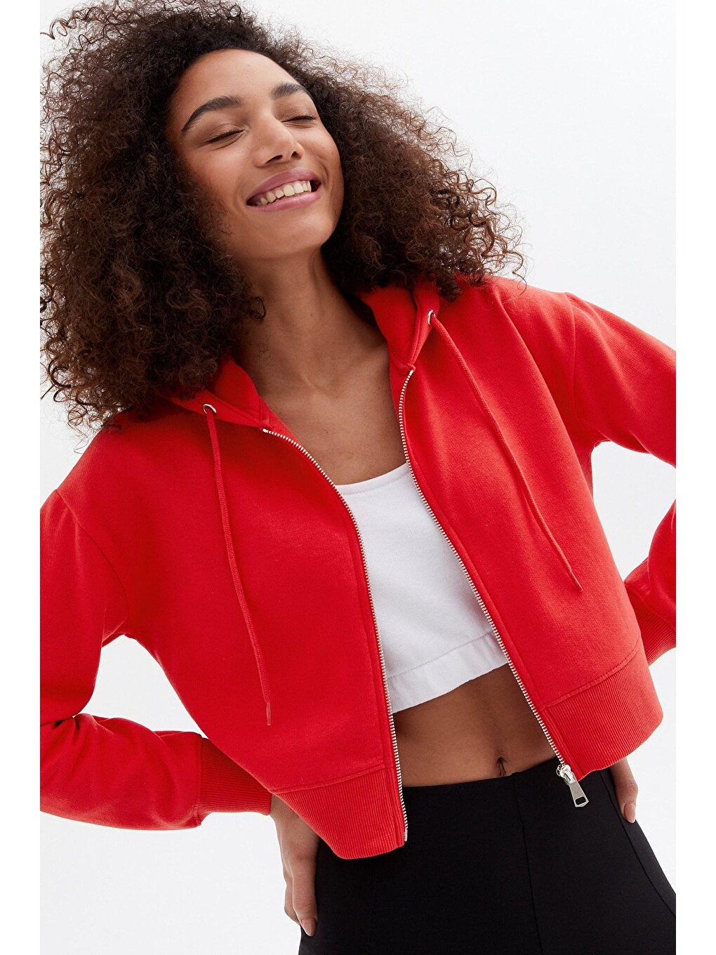 Kırmızı Crop Sweatshirt Mg1355-1