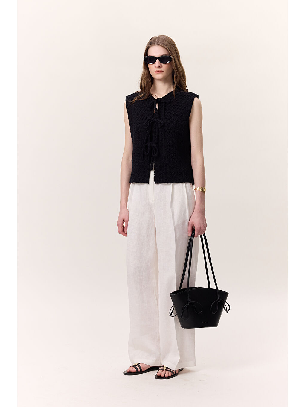 Bağcıklı Triko Yelek Siyah-5