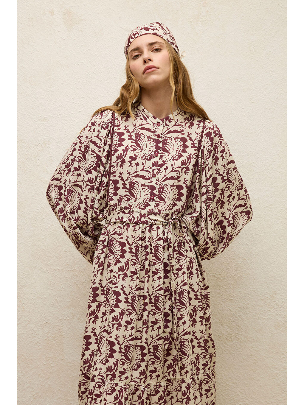 Karışık Viskon Balon Kol Elbise Sage-2