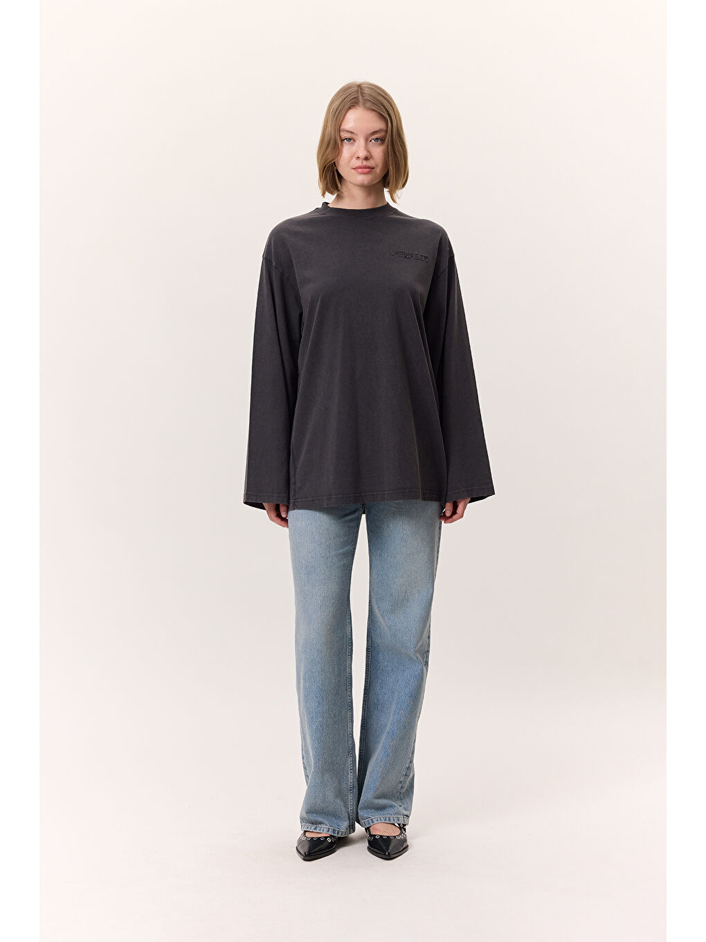 Yıkama Efektli Uzun Kollu Tshırt Antrasit-3