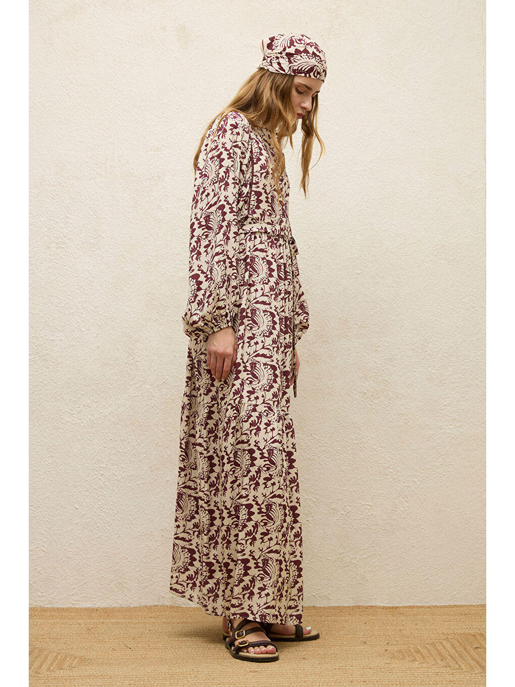 Karışık Viskon Balon Kol Elbise Sage-4