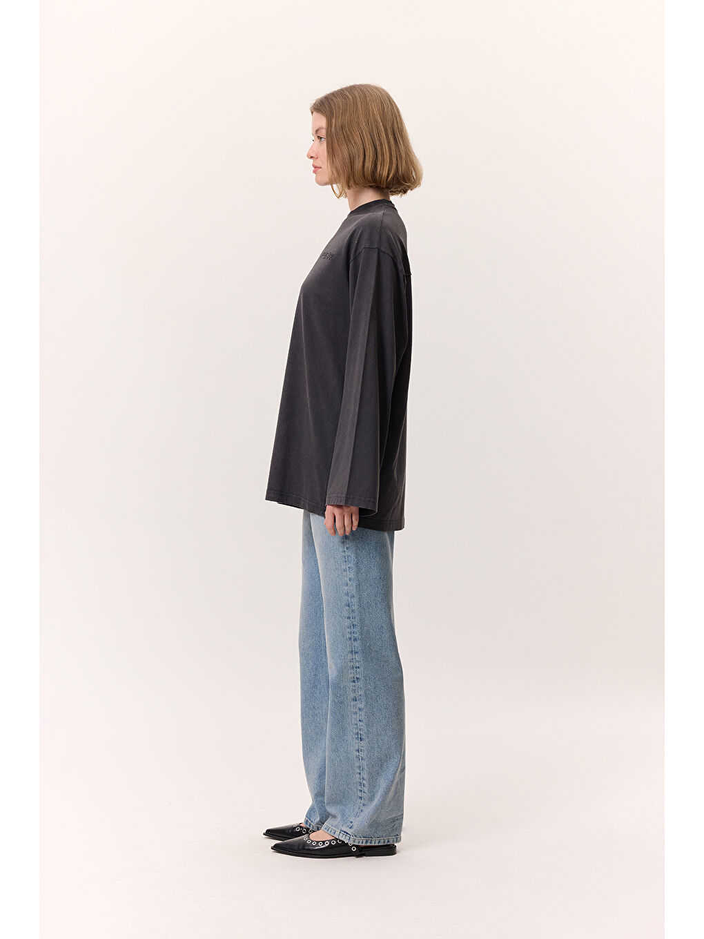 Yıkama Efektli Uzun Kollu Tshırt Antrasit-4