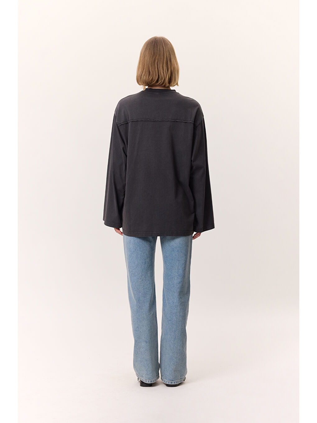 Yıkama Efektli Uzun Kollu Tshırt Antrasit-5