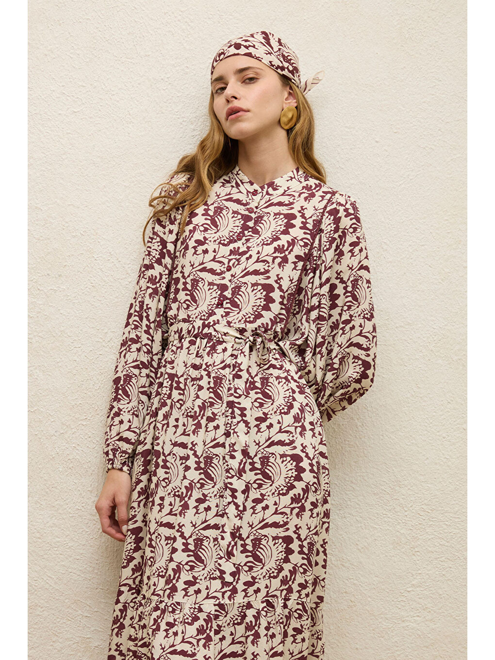 Karışık Viskon Balon Kol Elbise Sage-6