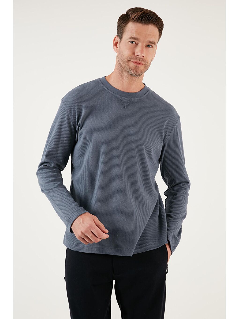 Buratti Mavi % 100 Pamuklu Bisiklet Yaka Regular Fit Sweatshirt 5905503 - 1