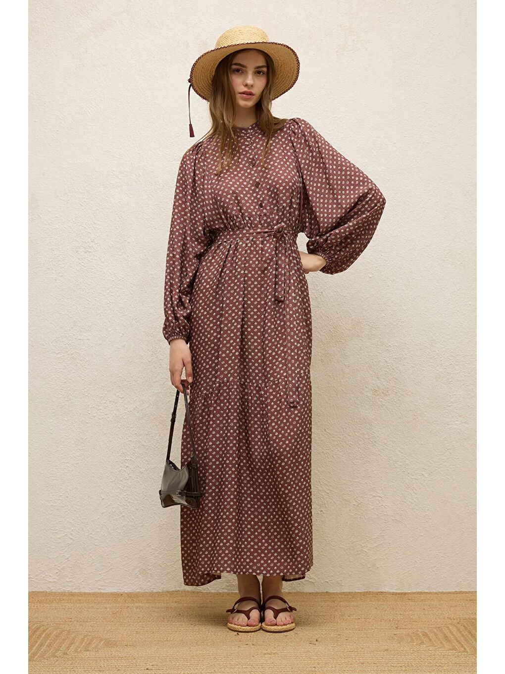 Karışık Viskon Balon Kol Elbise Çıtır Çiçek