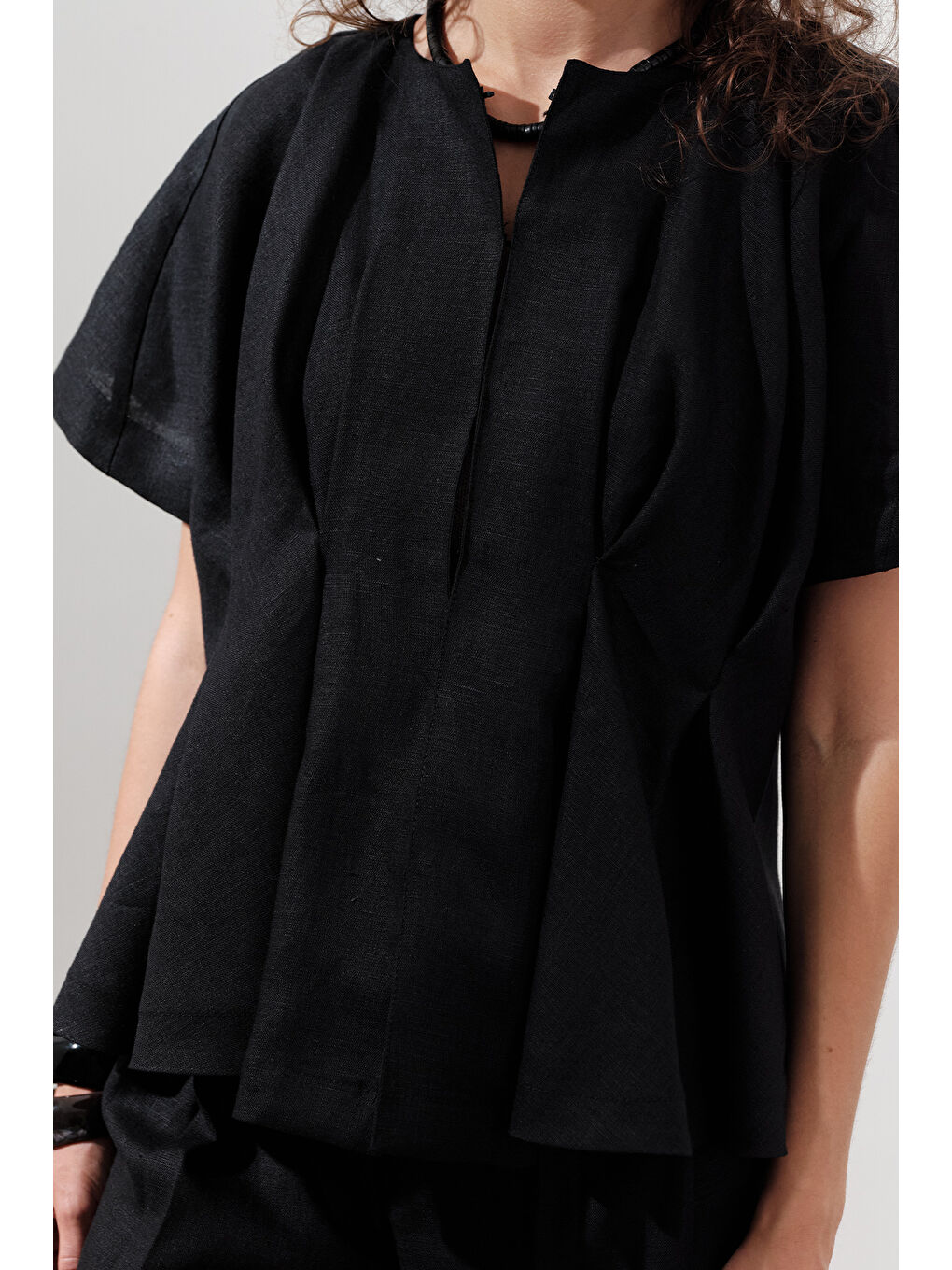 Keten Pile Detaylı Yelek Siyah-4