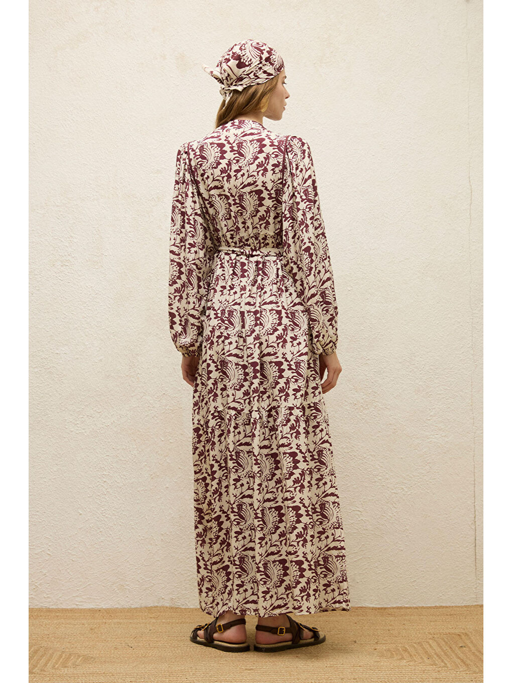 Karışık Viskon Balon Kol Elbise Sage-7