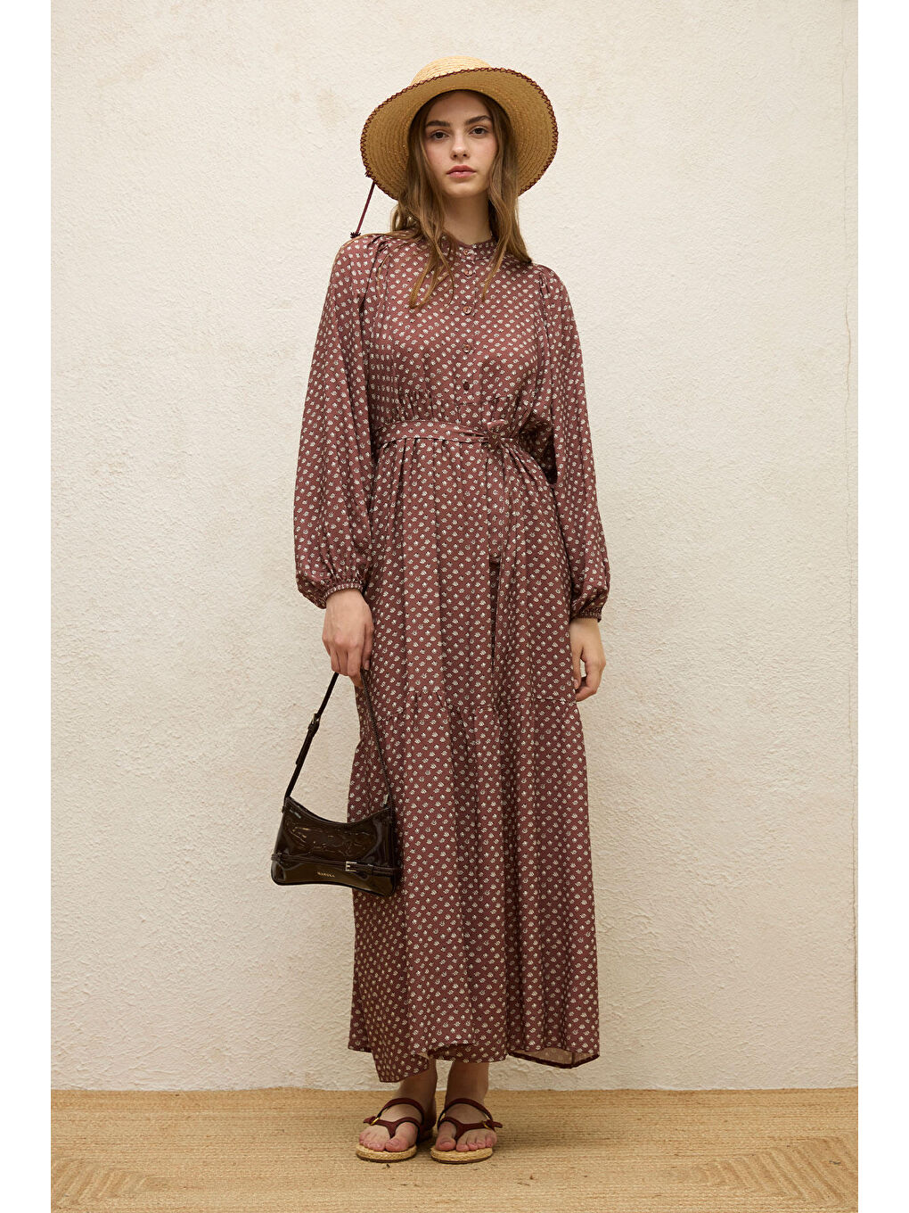 Karışık Viskon Balon Kol Elbise Çıtır Çiçek-1