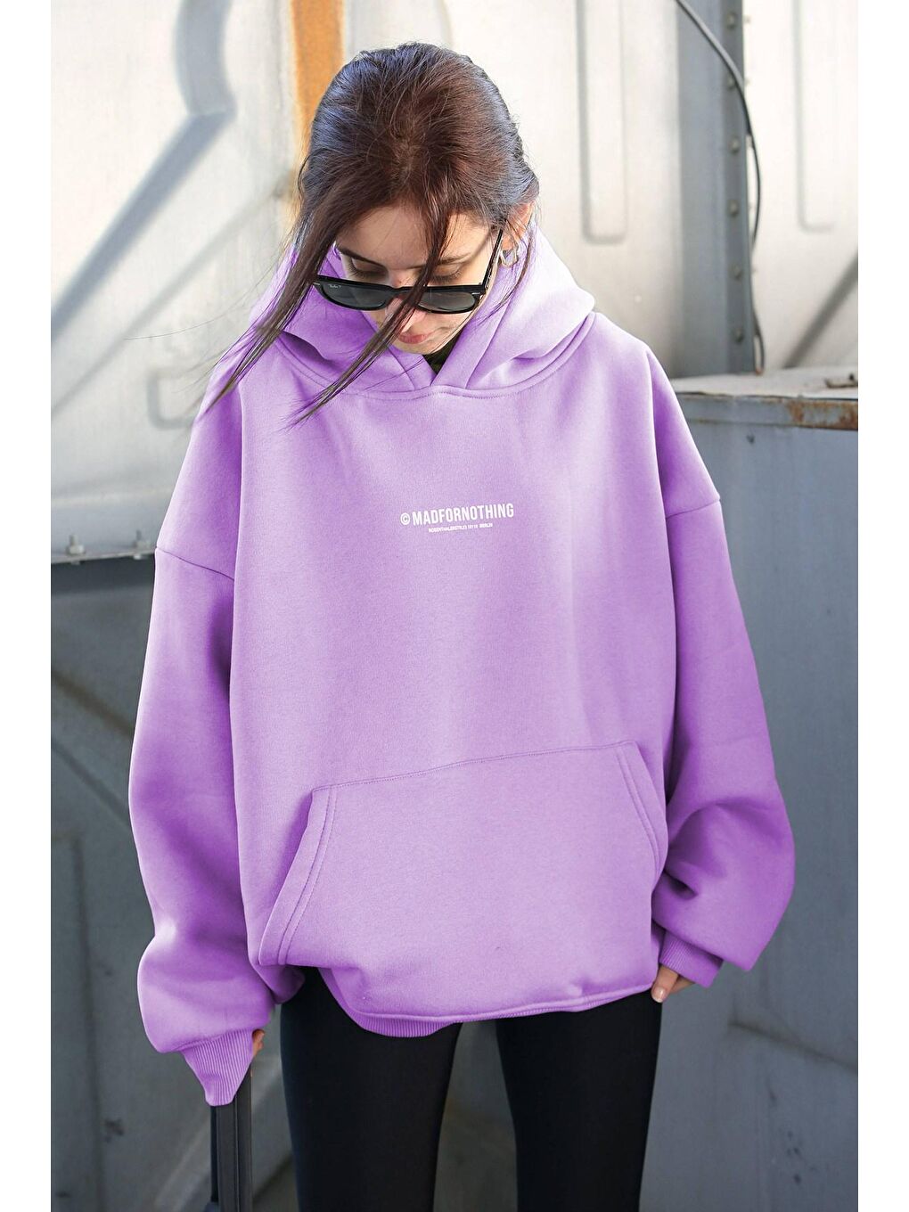 Madmext Lila Baskılı Oversize Sweatshirt MG1287 - 1