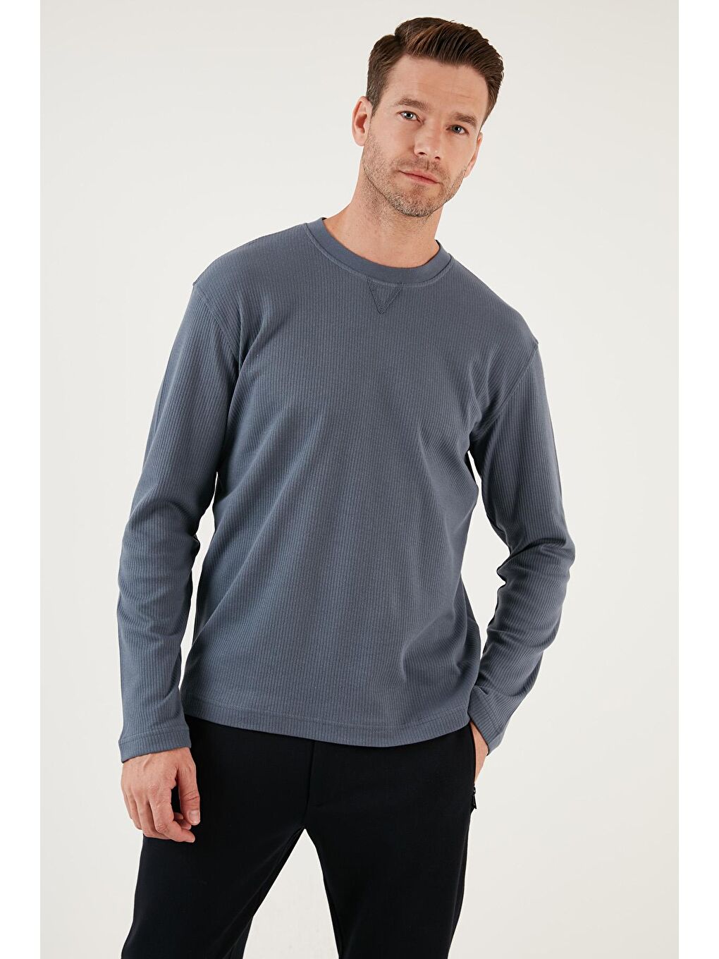 Buratti Mavi % 100 Pamuklu Bisiklet Yaka Regular Fit Sweatshirt 5905503 - 3