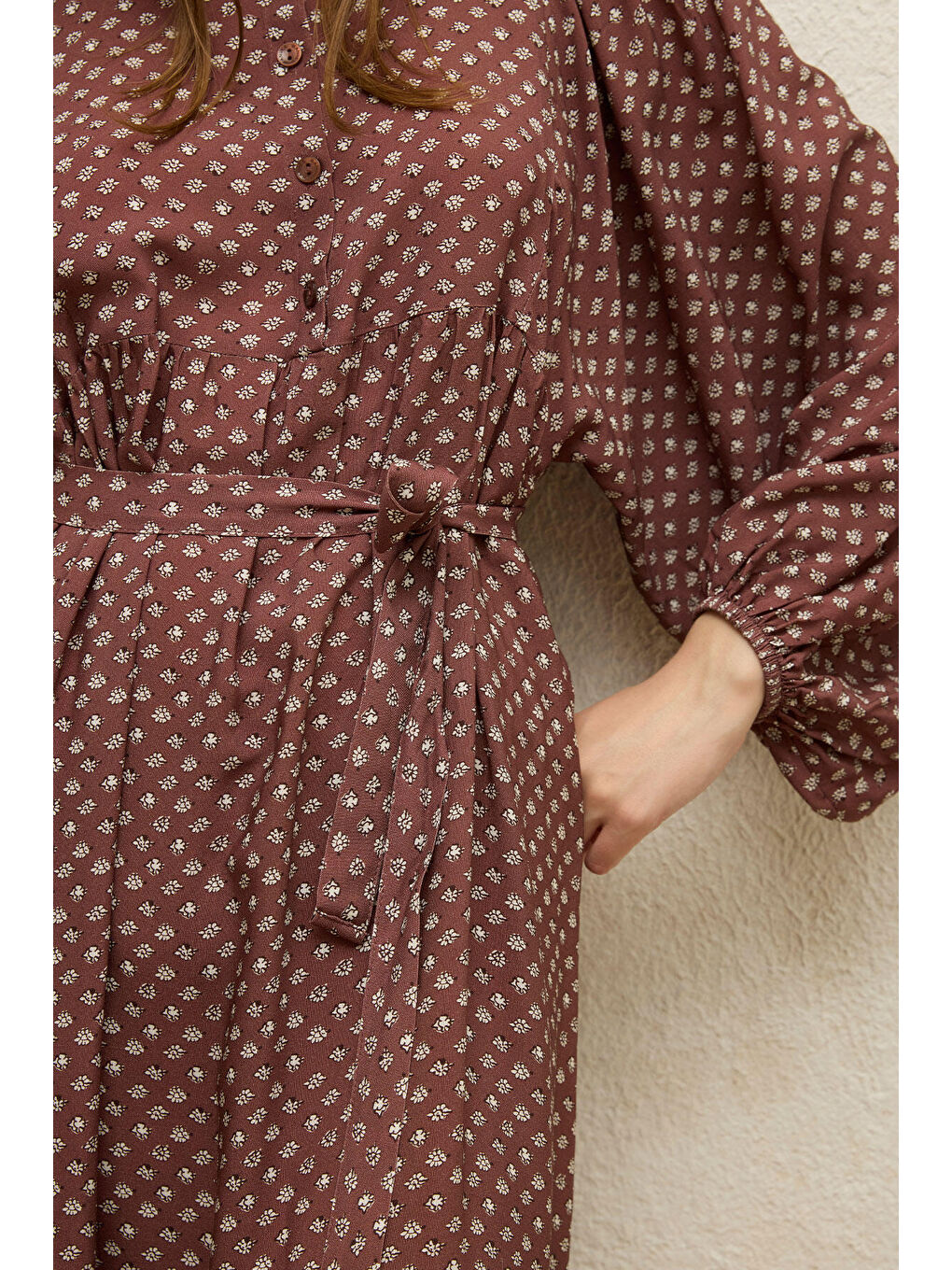 Karışık Viskon Balon Kol Elbise Çıtır Çiçek-3