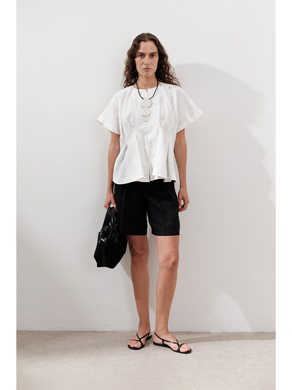 Keten Pile Detaylı Yelek Ekru