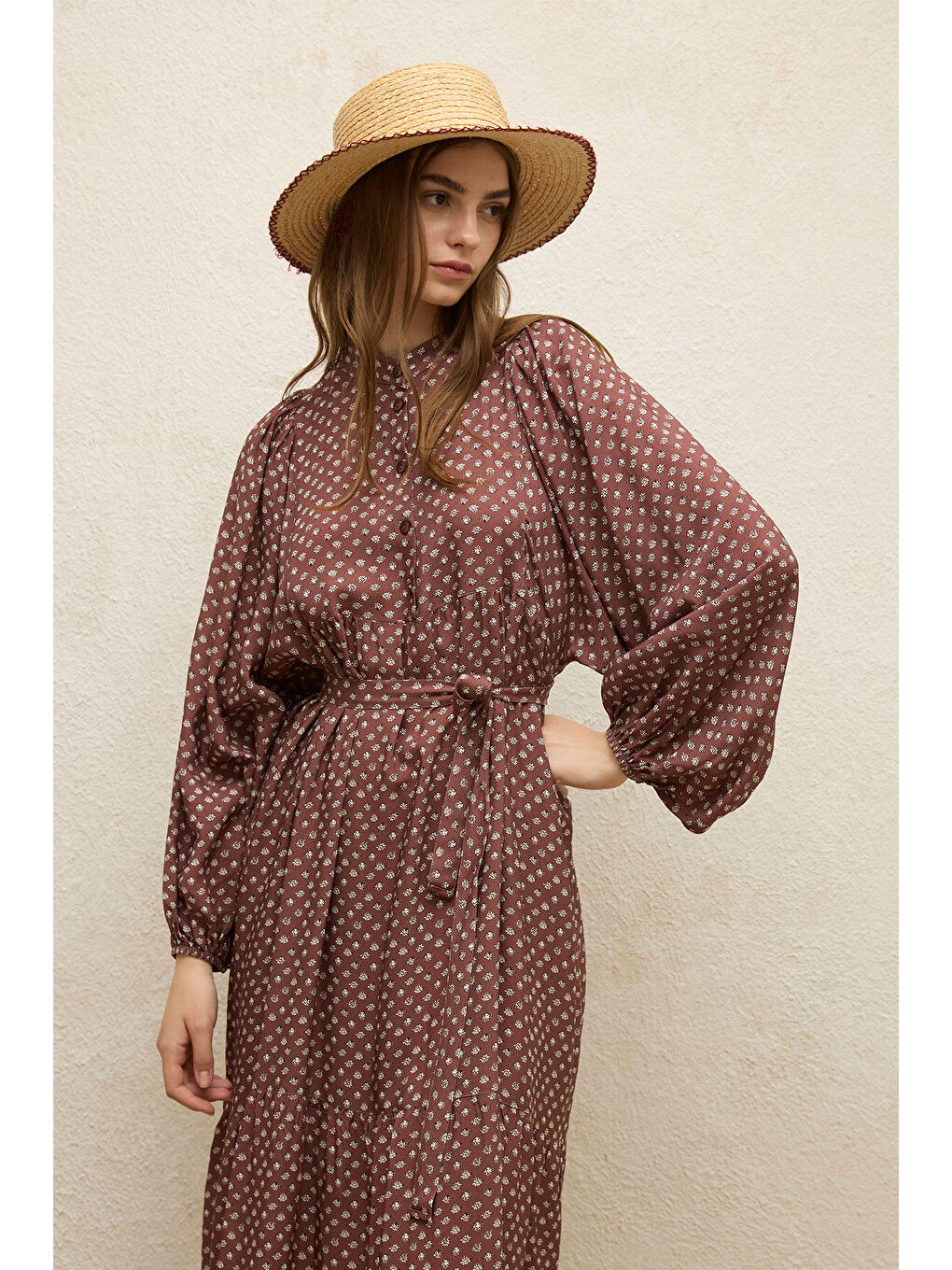 Karışık Viskon Balon Kol Elbise Çıtır Çiçek-4