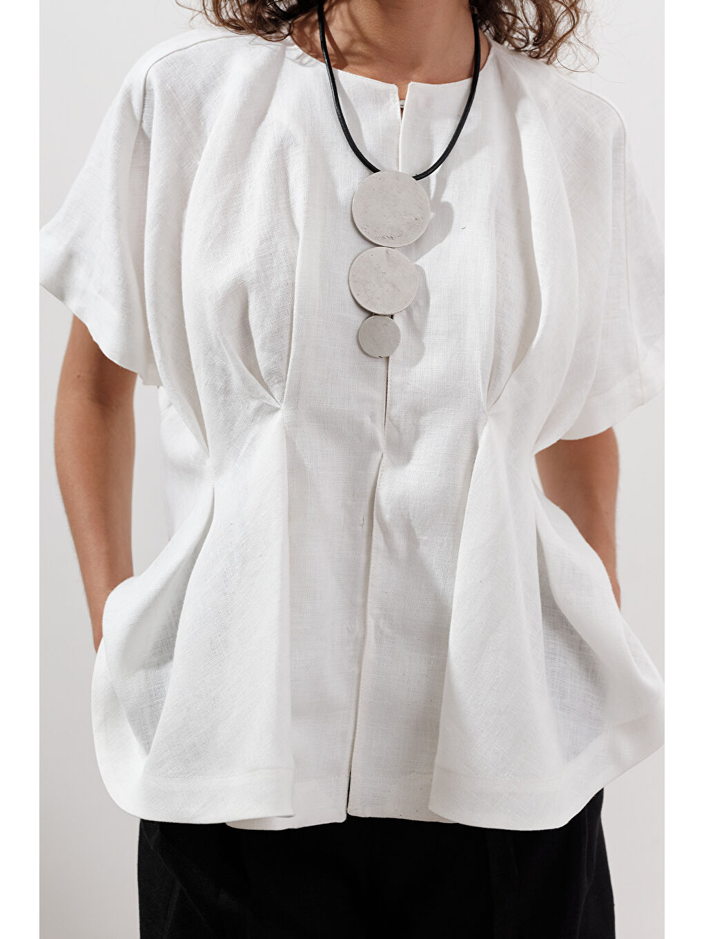 Keten Pile Detaylı Yelek Ekru-1