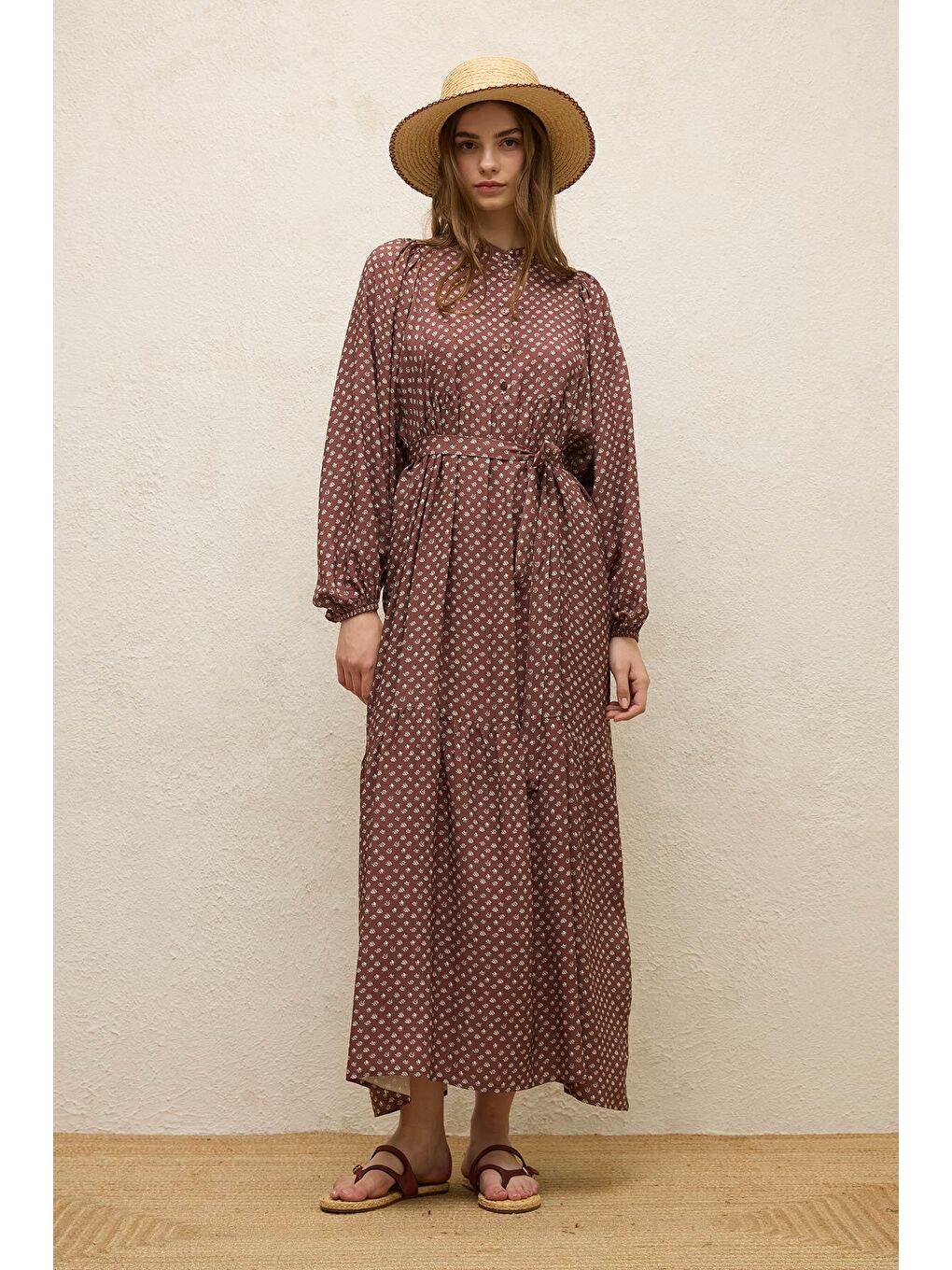 Karışık Viskon Balon Kol Elbise Çıtır Çiçek-6