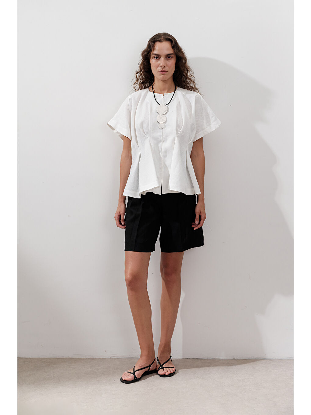 Keten Pile Detaylı Yelek Ekru-2