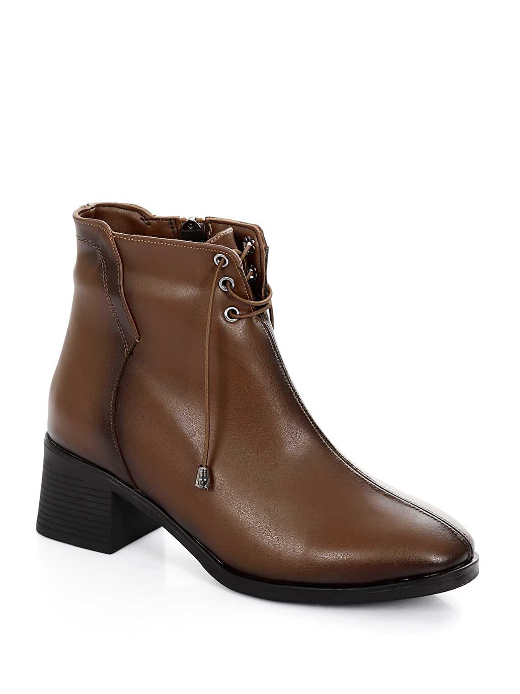 Kahverengi Küt Burun Topuklu Fermuarlı Kadın Günlük Bot 37314-4