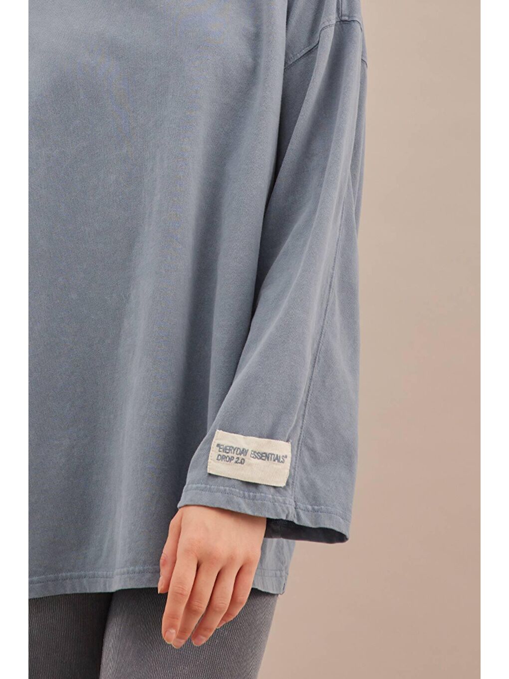 Soluk Efektli Oversize Sweatshırt Mavi-2