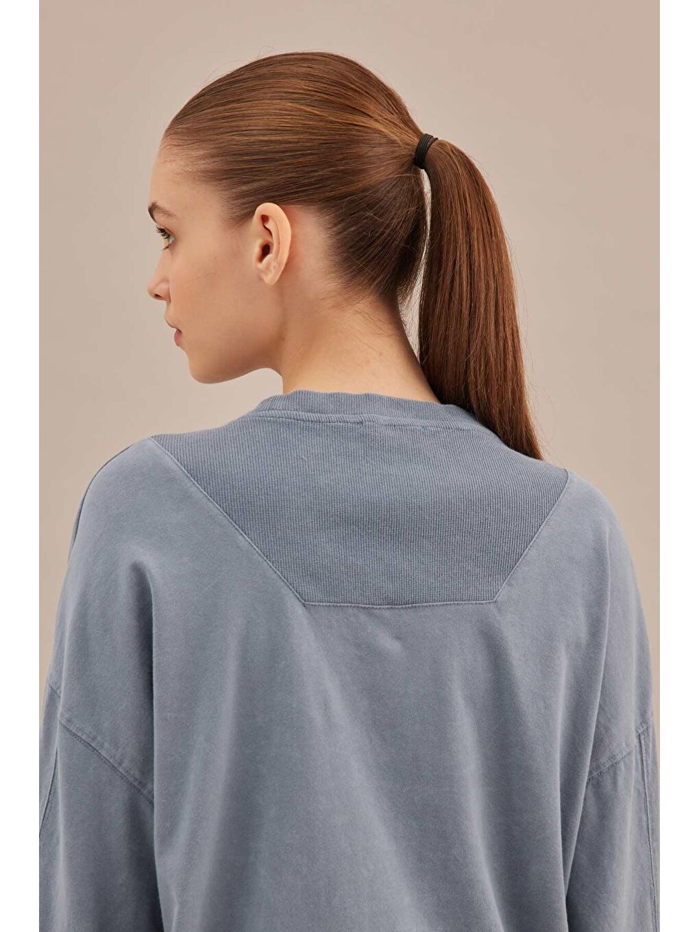 Soluk Efektli Oversize Sweatshırt Mavi-4