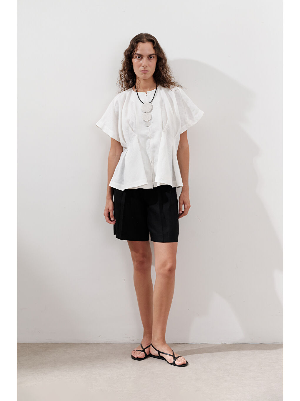 Keten Pile Detaylı Yelek Ekru-4