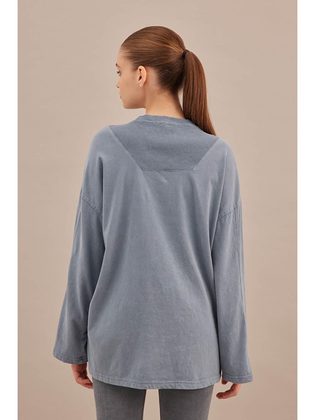 Soluk Efektli Oversize Sweatshırt Mavi-7