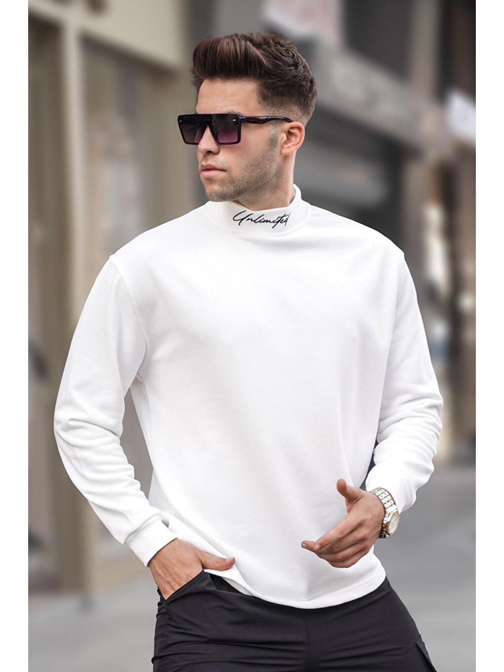 Ekru Yarım Balıkçı Yaka Erkek Sweatshirt 5329